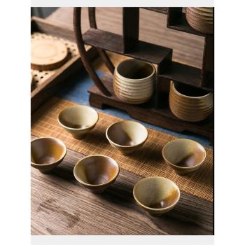 家用陶瓷柴燒土陶茶杯斗笠杯手工加厚防燙粗陶中式功夫茶杯主人杯