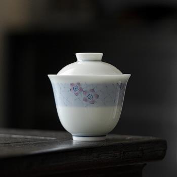 夏禾茶具玉泥手繪冰梅紋蓋碗茶杯小容量家用陶瓷泡茶碗小容量90cc