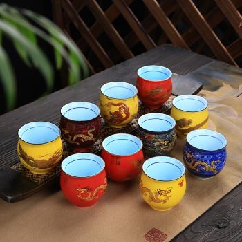 茶杯陶瓷中國風龍紋復古雙層隔熱防燙的家用泡茶功夫茶具單杯