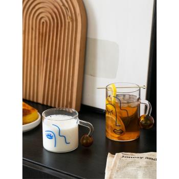 耐高溫設計師玻璃杯 把手牛奶杯可微波咖啡杯耐熱 早餐水杯茶杯