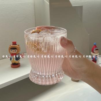 兔七月|ins韓國風玻璃杯豎條紋果汁杯茶杯牛奶杯咖啡杯慕斯甜品杯