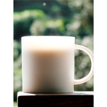 德化羊脂玉白瓷冰種玉瓷馬克杯啞光磨砂陶瓷茶杯水杯咖啡帶蓋杯子
