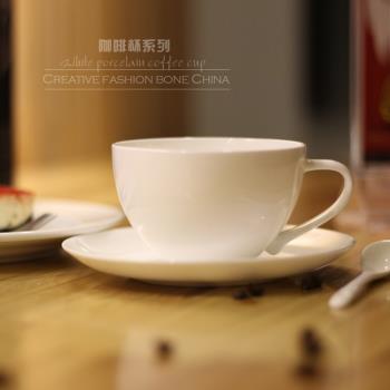 高檔骨瓷咖啡杯 陶瓷杯子 純白簡約骨瓷拉花杯碟套裝 歐式花茶杯