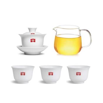 大益普洱茶具 益工坊 德化白瓷蓋碗茶杯三才碗茶具 公道杯 主人杯