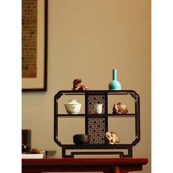 紫光檀博古架中式實木展示架小型茶杯紫砂壺擺放收納柜紅木置物架