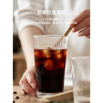 網紅玻璃杯ins風果汁杯子創意豎紋奶昔杯咖啡杯家用透明水杯茶杯