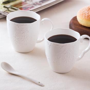景德鎮純白色家用骨瓷浮雕創意馬克杯早餐杯子茶杯陶瓷水杯咖啡杯