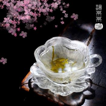 冰凍燒琉璃杯碟套裝咖啡杯喝水馬克杯下午茶杯日本櫻花手工玻璃杯