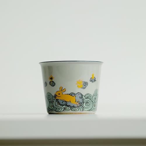 金兔報喜冰桶杯品茗杯陶瓷茶杯家用創意主人杯單杯功夫茶具