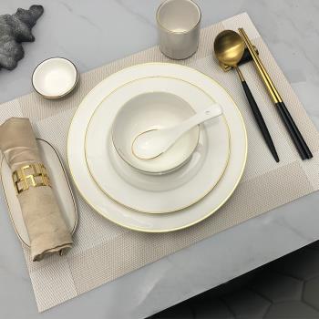 樣板房碗盤餐具套裝簡約餐廳餐桌餐盤家用碗碟組合金邊陶瓷淺盤