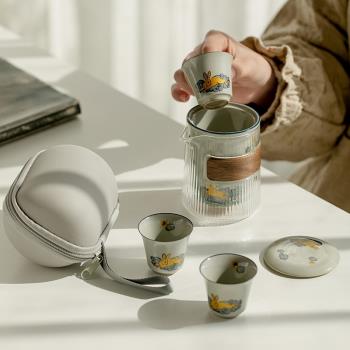 金兔報喜旅行茶具戶外隨身快客杯泡茶陶瓷茶杯便攜一壺三杯