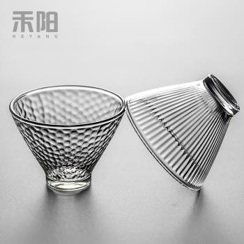 日式錘紋玻璃品茗杯水晶透明耐熱茶杯功夫茶具個人酒杯小茶杯斗笠