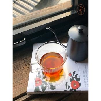 MOJAE/摩佳日式玻璃咖啡杯 耐熱玻璃杯花茶杯配木托200ml透明茶杯