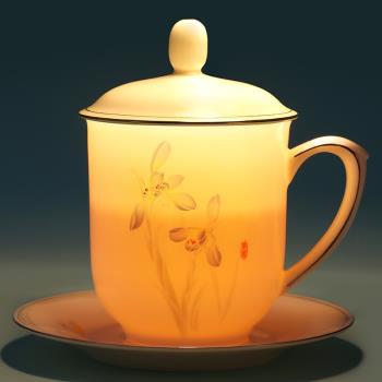 硅元陶瓷 辦公杯子帶蓋商務女士蓋杯陶瓷家用會議茶杯水杯象牙瓷