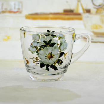 韓國加厚耐熱烤花帶把玻璃杯子花茶杯水杯小咖啡杯茶具可微波爐
