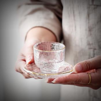輕奢描金玻璃小茶杯套裝日式錘紋杯子個人專用茶道品茗杯功夫茶具