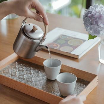 肆月木璃 木質托盤長方形 日式復古胡桃木玻璃放茶杯盤子木茶盤小