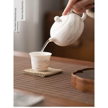 閑暇生活羊脂玉主人杯單杯家用茶杯白瓷中式功夫茶具高檔品茗杯子