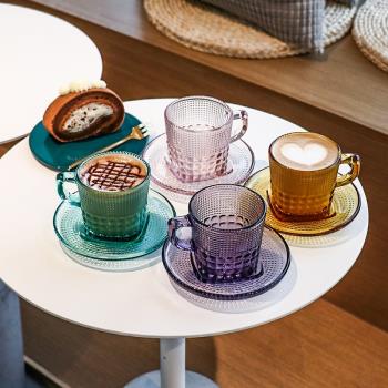 歐式復古原色玻璃咖啡杯套裝下午茶杯早餐精致輕奢牛奶咖啡杯帶碟