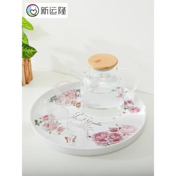 新運隆 歐式密胺圓形託盤家用客廳水果盤創意茶杯茶盤水杯田園風