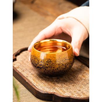 漆器茶具福州大漆手工制作主人杯漸變24k金菩提葉陶瓷茶杯茶盞