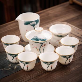 功夫茶具羊脂玉蓋碗套裝德化中國白陶瓷泡茶蓋碗品茗茶杯家用簡約