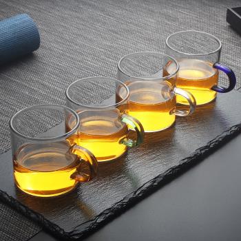 加厚耐熱玻璃茶具功夫小茶杯玻璃品茗杯帶把花茶杯玻璃紅茶普洱杯