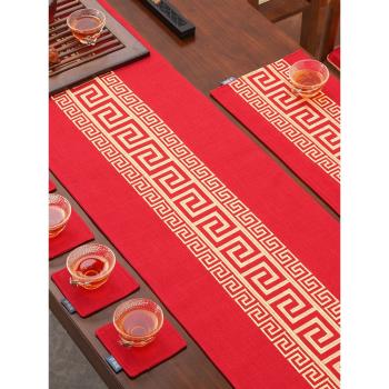 桌旗紅色結婚婚禮裝飾喜慶電視柜餐桌布新中式喜字茶幾桌布防水