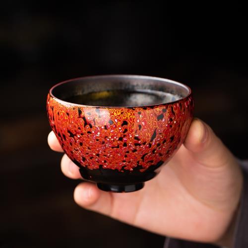 天然大漆鐵胎建盞辦公家用主人杯輕奢耐熱茶杯手拉坯復古功夫茶具