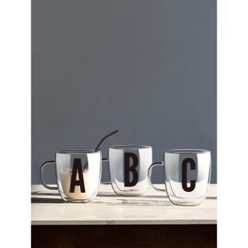 九土加厚雙層玻璃馬克杯情侶辦公茶杯家用咖啡杯耐熱個性字母杯子