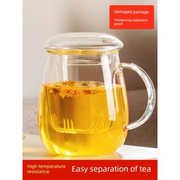 茶杯茶水分離泡茶玻璃杯帶把過濾花茶杯子辦公室泡茶家用帶蓋水杯
