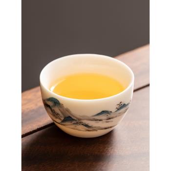 羊脂玉白瓷功夫茶杯喝茶專用主人杯家用陶瓷單杯品茗杯6個裝高階
