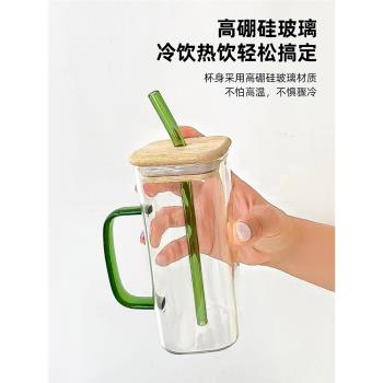 高硼矽玻璃杯茶杯喝水的杯子帶把手水杯男生咖啡杯帶吸管女可愛