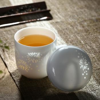 景德鎮陶瓷杯子茶水分離泡茶杯帶蓋過濾喝茶辦公杯白瓷玲瓏馬克杯