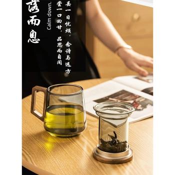 高硼硅耐熱加厚玻璃泡茶杯茶水過濾分離三件杯辦公室喝茶水杯帶蓋
