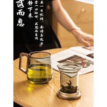 高硼矽耐熱加厚玻璃泡茶杯茶水過濾分離三件杯辦公室喝茶水杯帶蓋