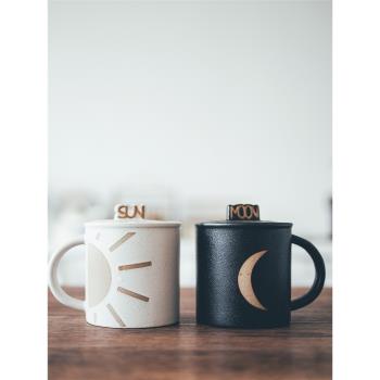 半宅復古雪花釉馬克杯大容量帶蓋情侶對杯咖啡牛奶杯中式陶瓷茶杯