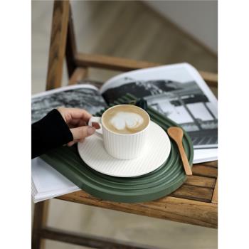豎條紋茶杯 簡約咖啡杯套裝 日式手工陶瓷杯 ins風馬克杯帶碟水杯