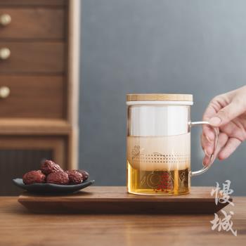 泡茶杯陶瓷過濾茶水分離日式辦公室隨手杯豎紋玻璃杯帶蓋馬克杯