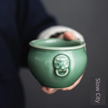 慢城龍泉青瓷主人杯家用日式復古喝茶杯單個主人杯簡約陶瓷品茗杯