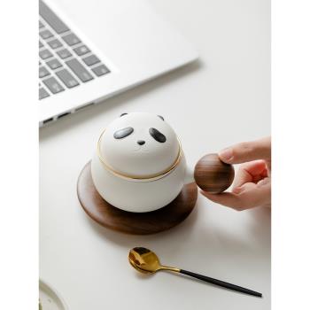 可愛熊貓杯創意泡茶杯帶蓋過濾陶瓷水杯辦公室杯子茶水分離馬克杯