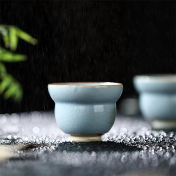 淺藍冰裂葫蘆杯景德鎮純手工陶瓷茶具復古窯變水墨單杯品茗杯茶杯
