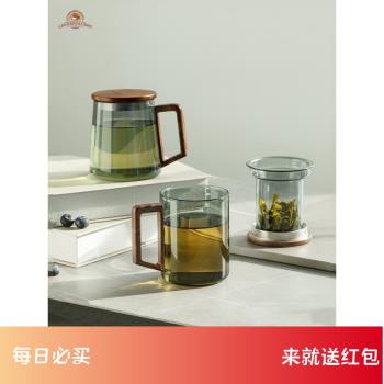Leggerolusso玻璃泡茶杯帶蓋過濾水杯簡約大容量茶水分離茶道杯子