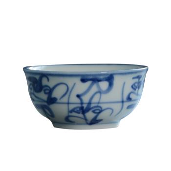 景德鎮緣滿瓷陶瓷茶具手繪釉下彩青花刀紋中式羅漢茶碗主人品茗杯