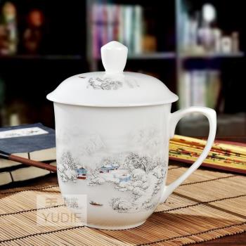 景德鎮陶瓷茶杯 大號帶蓋骨瓷水杯 瓷器老板杯個人辦公杯850ml