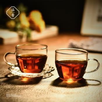 涵香小茶杯110ml功夫茶杯墊寶寶水杯子加厚耐熱玻璃咖啡杯6只套裝