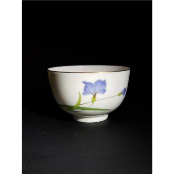 彩繪陶瓷小茶杯主人杯手工薄胎日本進口茶杯聞香杯品茗杯花草紋