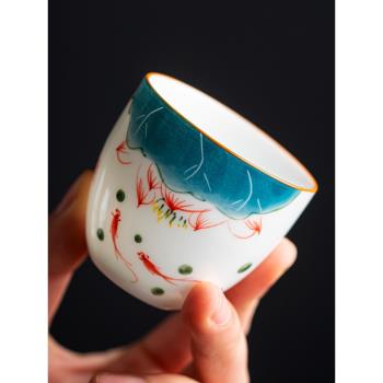 手繪羊脂玉小茶杯白瓷功夫主人杯單杯家用茶盞品茗杯茶具陶瓷手工