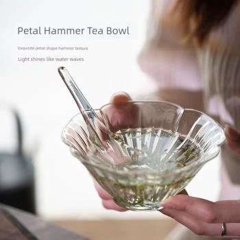 加厚耐熱高硼硅玻璃花瓣茶碗茶勺套裝透明玻璃碗盤家用水果沙拉碗