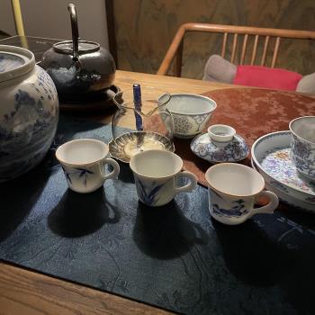 手繪陶瓷不燙手客人杯 青花山水品茗杯品茶杯子 帶手柄茶杯小茶碗